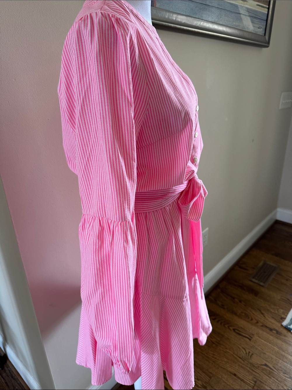 Lilly Pulitzer Carla Long Sleeve Seersucker Dress Roxie Pink Harbour Stripe Sz 6 - Picture 3 of 10